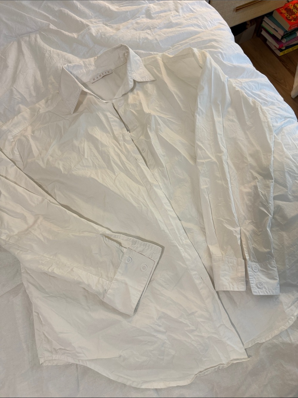 Karlie White Lightweight Button-Front Shirt Jacket